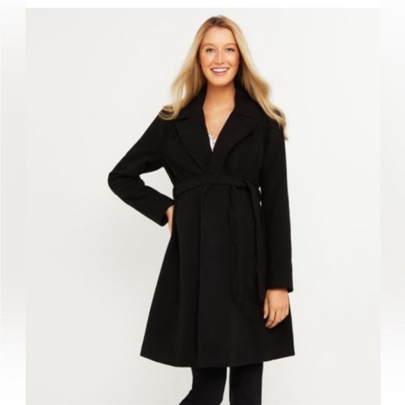 Motherhood Maternity Jackets & Blazers - Motherhood Maternity Medium Belted Maternity Wrap Coat- Black